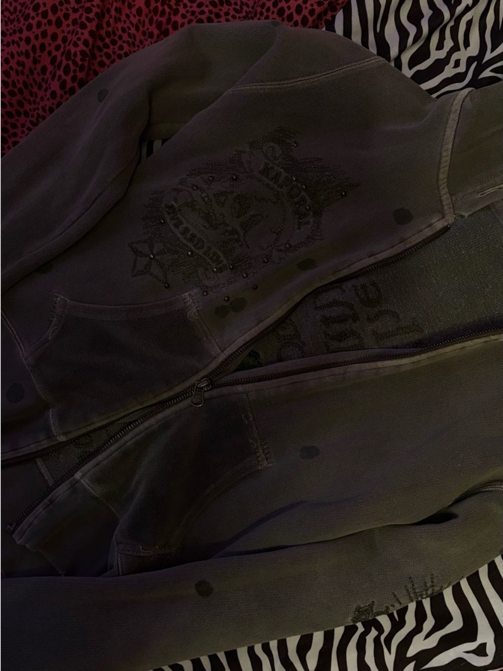 Dark Gray Embellished Zip-Up Hoodie